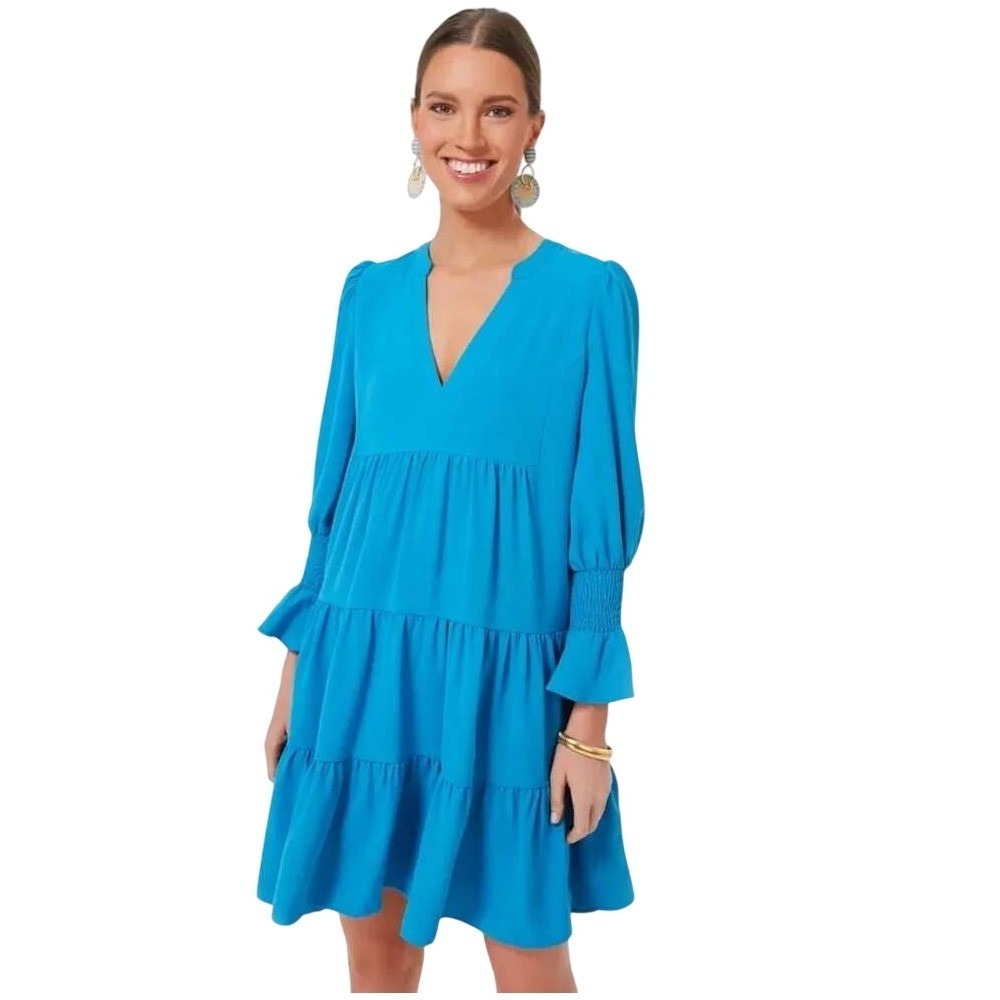 Pomander Place‎ Oversized Capri Blue Crepe Kenzo Dress Boho Mini Dress Size XS